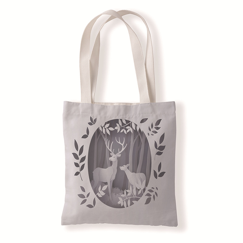 圣诞节驯鹿创意帆布材质单肩袋学生手拎包休闲零钱袋购物袋百搭包