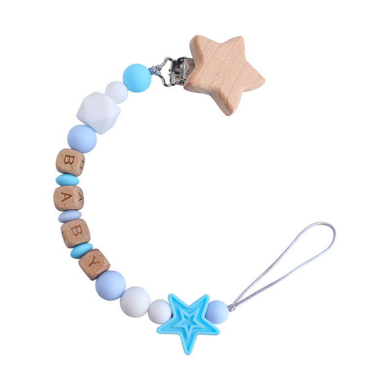Creativo DIY bebé Haya estrella de cinco puntas chupete clip bebé nombre silicona estrella de cinco puntas chupete cadena