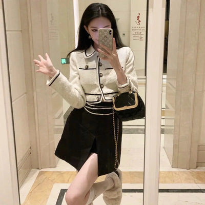 2020 Autumn and winter new pattern Ladies temperament Button Color matching Self cultivation Show thin have cash less than that is registered in the accounts Fur coat jacket