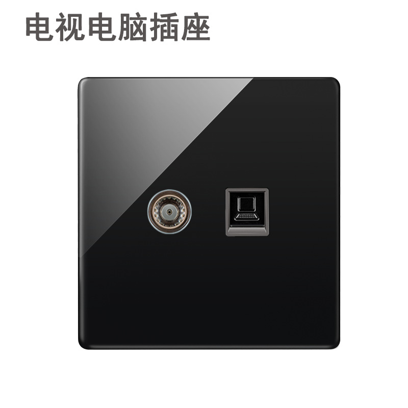 Lingsong interruptor de vidrio socket espejo negro 86 tipo panel de Interruptor táctil inteligente de cinco agujeros fábrica al por mayor