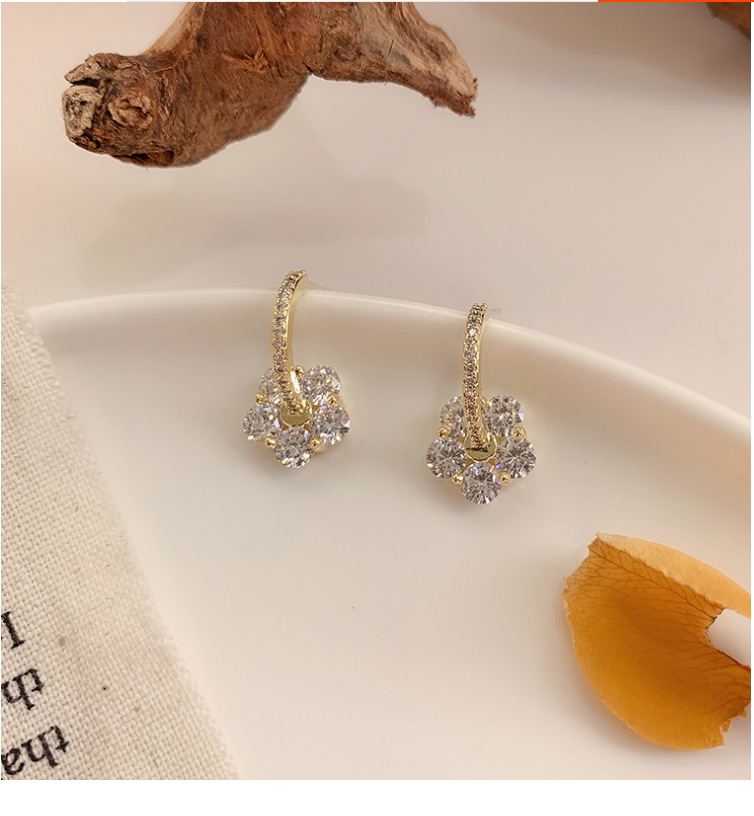 15g Weight Zircon Inlay Material Drop Earrings Classification 1 Pair Simple Style Flower Plating Inlay Alloy Zircon Drop Earrings
