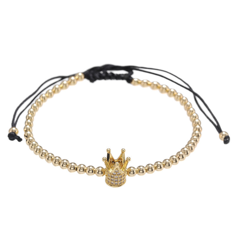 Vente Chaude À  Vente Chaude Punk Simple Tout-match Cuivre Perle Tissé Micro Incrusté Zircon Couronne Quatre-couleur Bracelet Hommes display picture 1