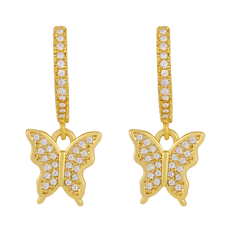 Fashion New Simple Butterfly Shell Diamond Copper Earrings For Women display picture 6