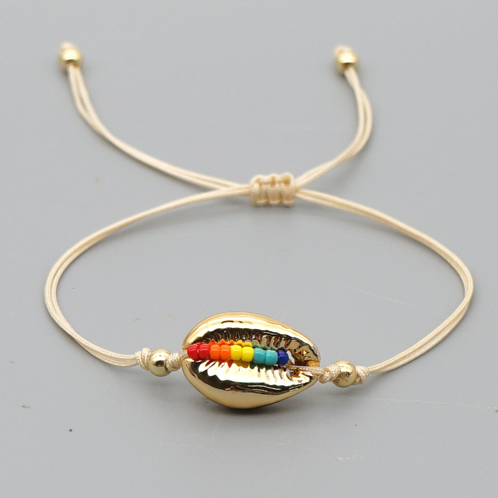 Fashion Niche Fashion Beach Style Rainbow Rice Bead Woven Natural Shell Bracelet For Women display picture 5