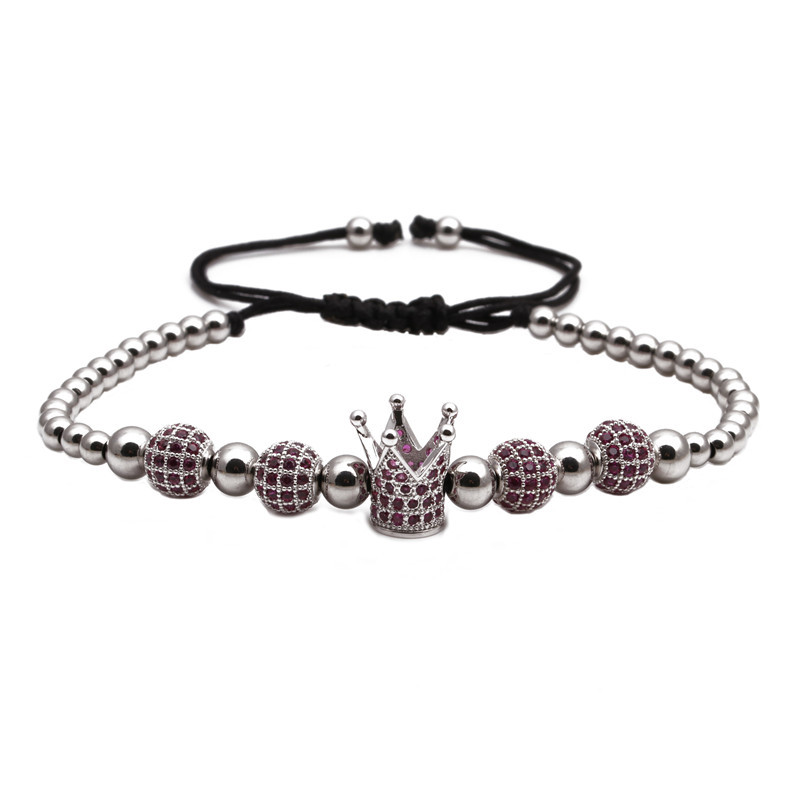 Hot Sale Roman Letter Stainless Steel Diamond Ball Crown Braided Adjustable Bracelet Set Wholesale Nihaojewelry display picture 6