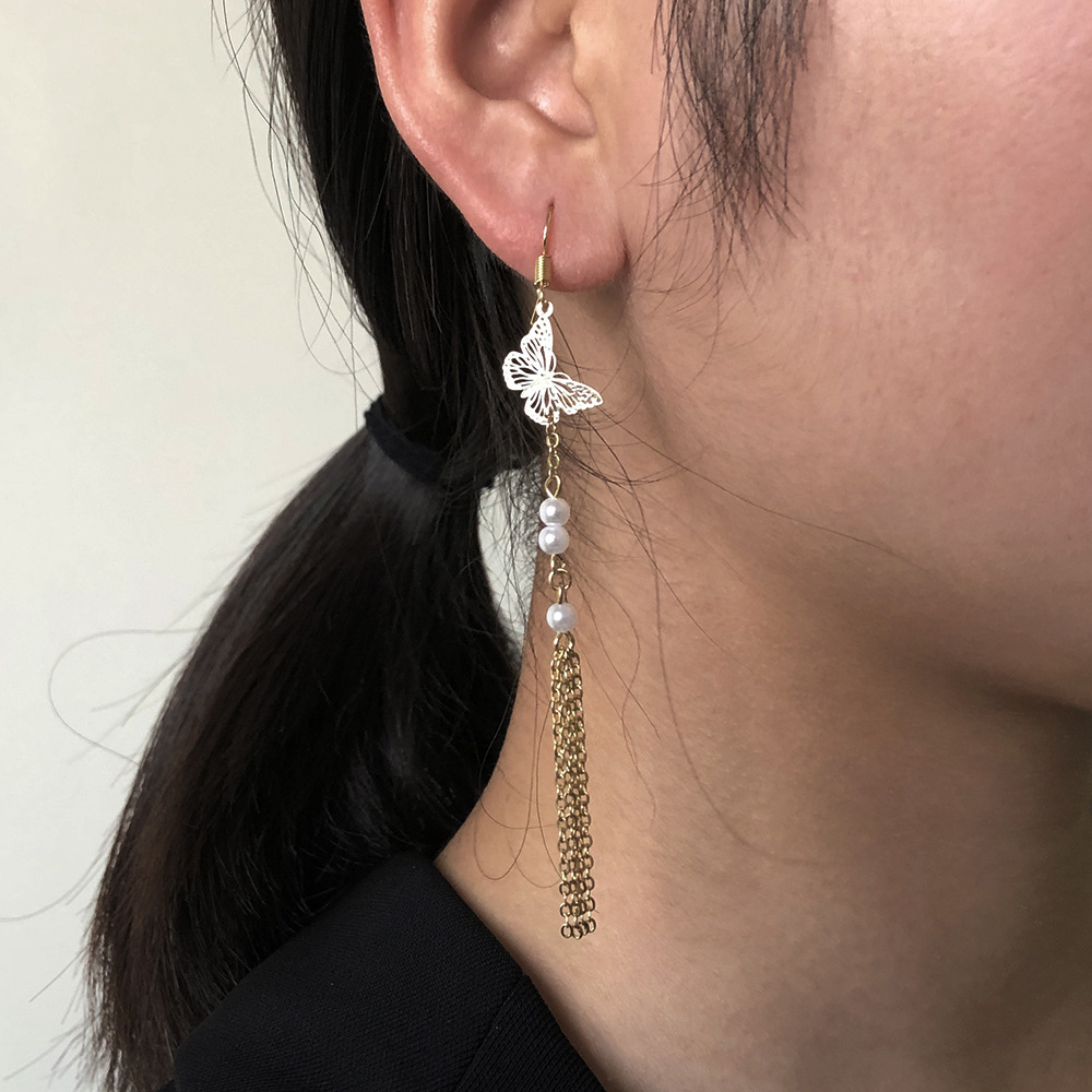 Boucles D&#39;oreilles Longues Perles Papillon display picture 1