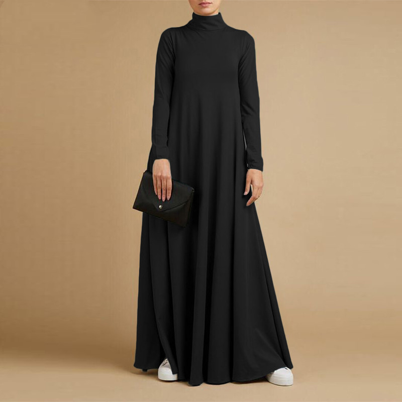 High Neck Modest Abaya | Solid Color Long Sleeve Abaya With High Neck