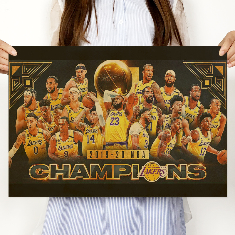 湖人夺冠NBA海报詹姆斯科比浓眉篮球明星海报复古牛皮纸海报装饰|ru