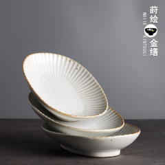 日式餐具手工粗陶餐盤家用盤子陶瓷餐盤創意復古景德鎮菜盤牛排盤