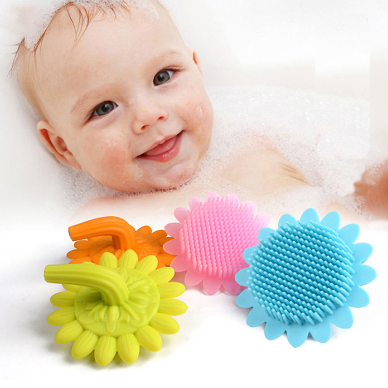 嬰兒洗澡刷洗頭刷 寶寶洗澡柔軟親膚按摩向日葵款全矽膠