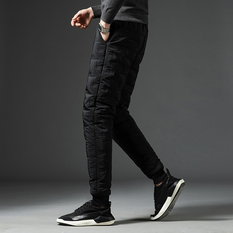 Cross-Border Abajo pantalones de algodón de invierno de los hombres forrados de lana engrosada pantalones adhesivos deportes al aire libre cálido tobillo atado pantalones casuales de los hombres