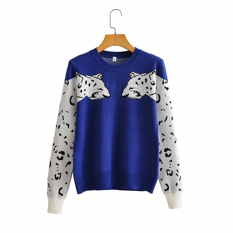 wholesale women s new two leopard headgear round neck long sleeve sweater NSAM6539