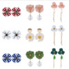 Metal earrings solar-powered, long crystal from pearl, European style, flowered