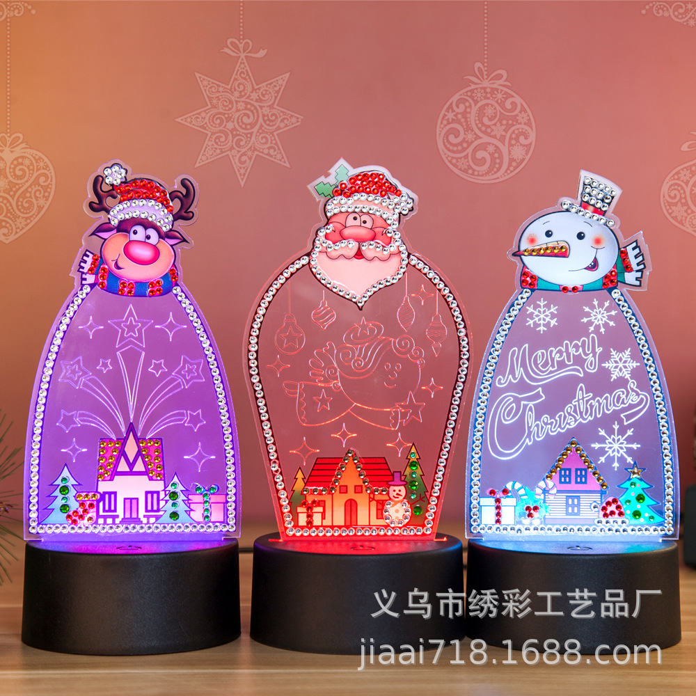 跨境爆款圣诞系LED小夜灯钻石画 USB接口DIY七彩变色灯牌摆台装饰