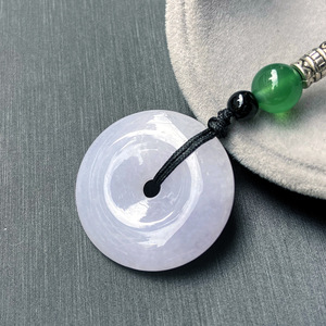 天然缅甸翡翠A货 冰糯种紫罗兰平安扣吊坠四会玉器带证书挂件批发