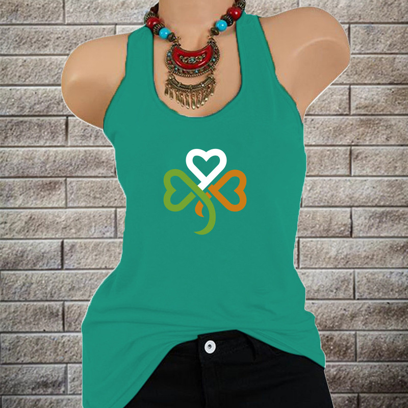 New Women's Clover Print Loose Pullover Vest on 2020 Cross Border St Patrick's Day