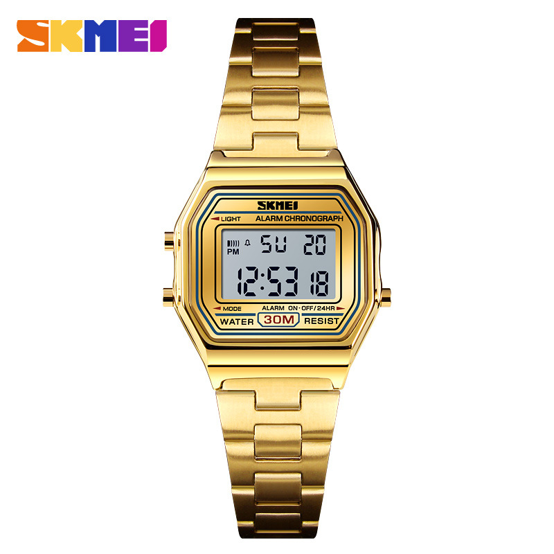 Skmei simple moda luminosa multifunción reloj de acero inoxidable para mujer impermeable ligero deportivo reloj electrónico 1415