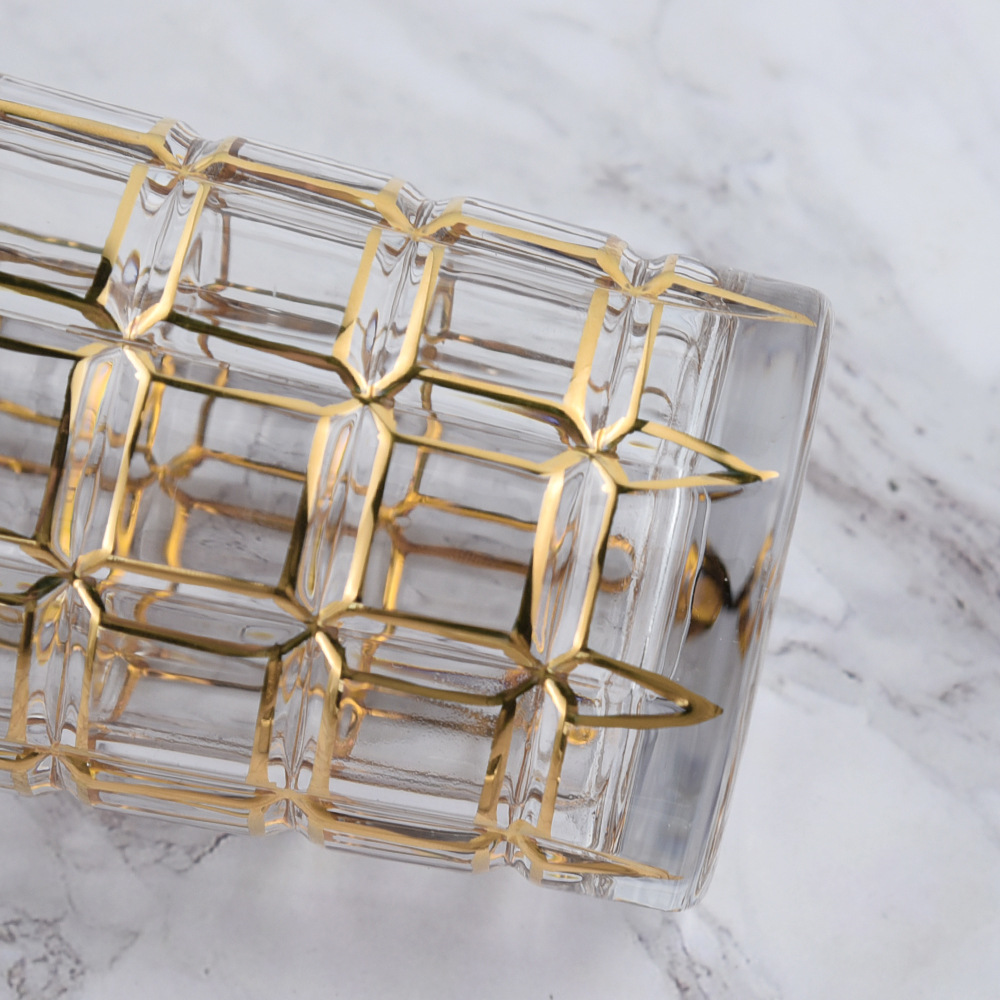 跨境专供欧式中东轻奢描金玻璃水杯家用牛奶杯女杯子饮料杯早餐杯