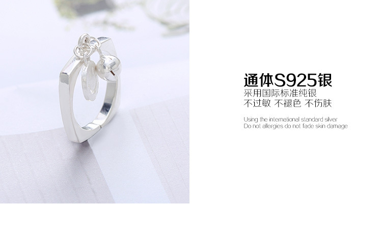 Korean Bell Smiley Pendent S925 Sterling Silver Ring display picture 5