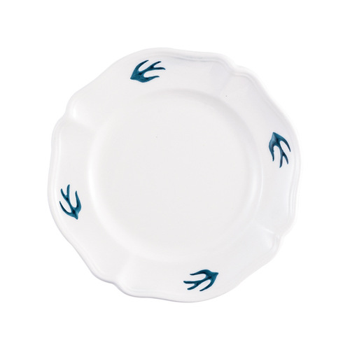 Small and Fresh Ceramic Swallow Plate, Simple Afternoon Tea Dessert Plate, Japanese Tableware Export Engraved Swallow Flat Plate