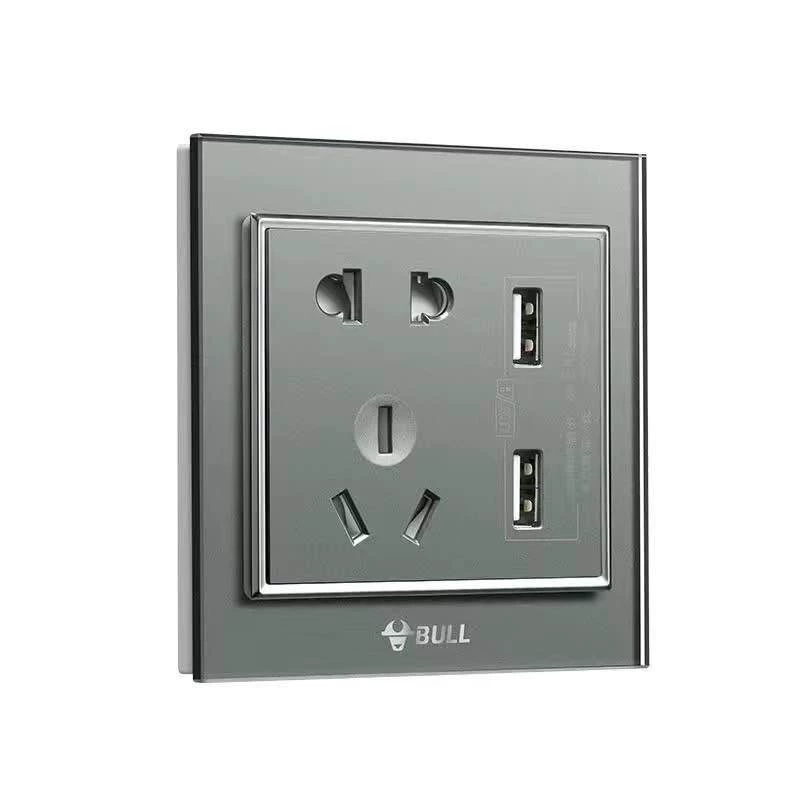 Розетка Bull USB настенная вставная тип 86 с 5-струйным портом для зарядки панель настенного выключателя тёмная фактура