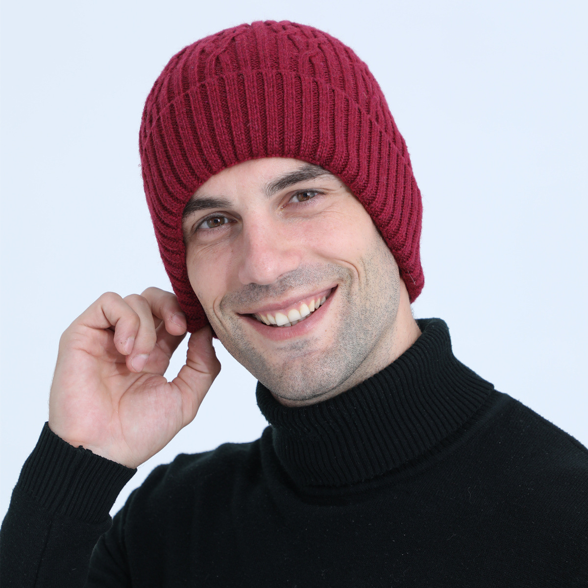Knitted Beanie Hat For Men Warm Winter Wool Cycling Ear Cap_voghion.com
