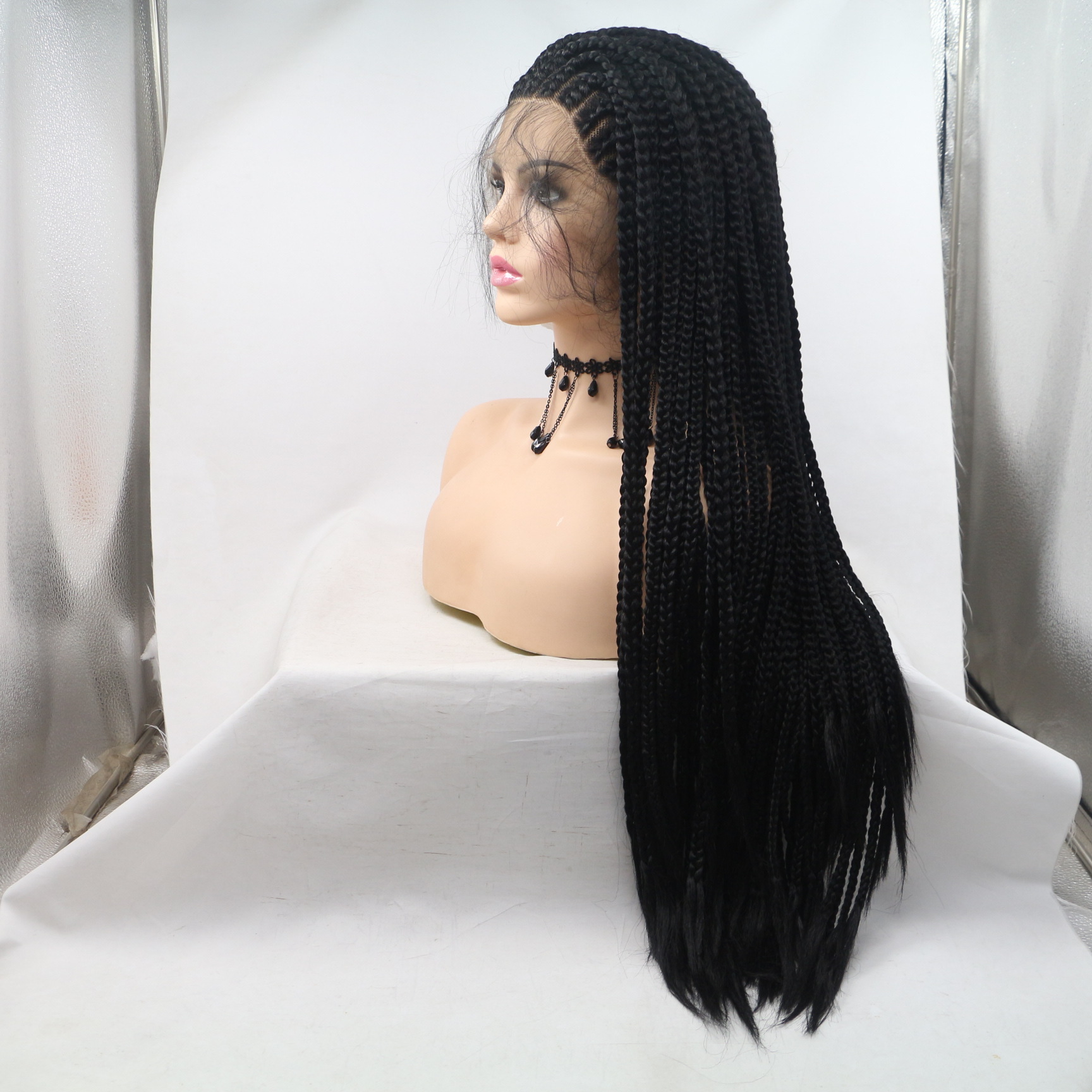 Comercio exterior Moda europea y americana Peluca de fibra química Mujer Gradiente negro Púrpura Cabello largo y liso Trenzas de seda de alta temperatura para la cabeza al por mayor