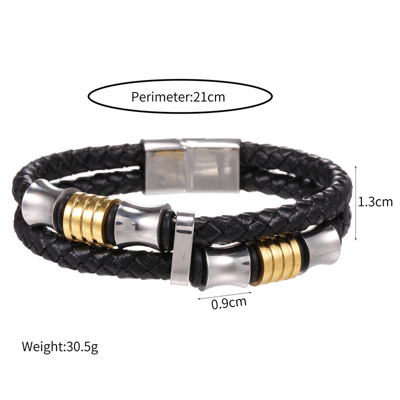 Men's Titanium Steel Leather Bracelet display picture 1