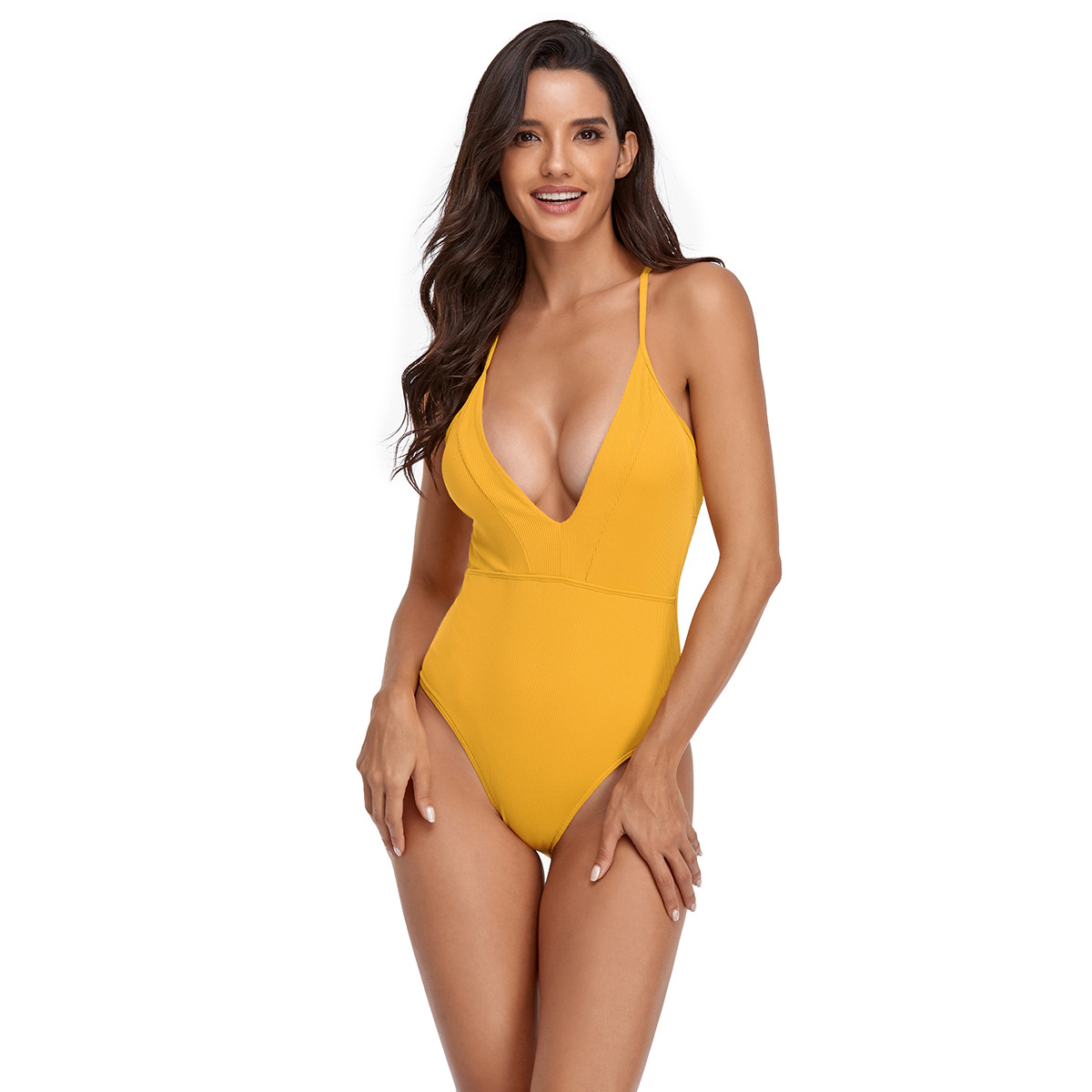 new V-neck lace solid color one-piece swimsuit NSHL20443