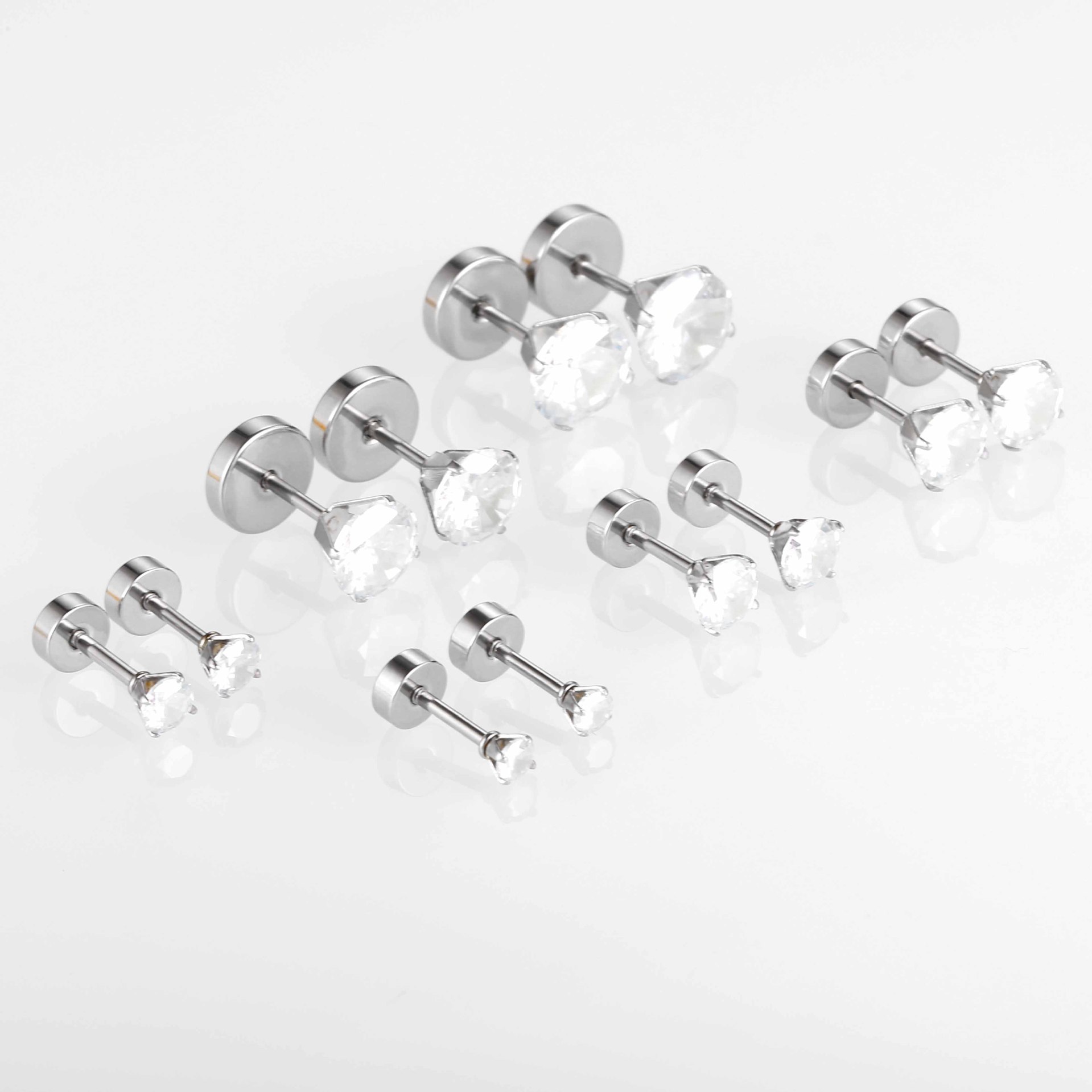 1 Piece Simple Style Round Inlay Stainless Steel Zircon Ear Studs display picture 3
