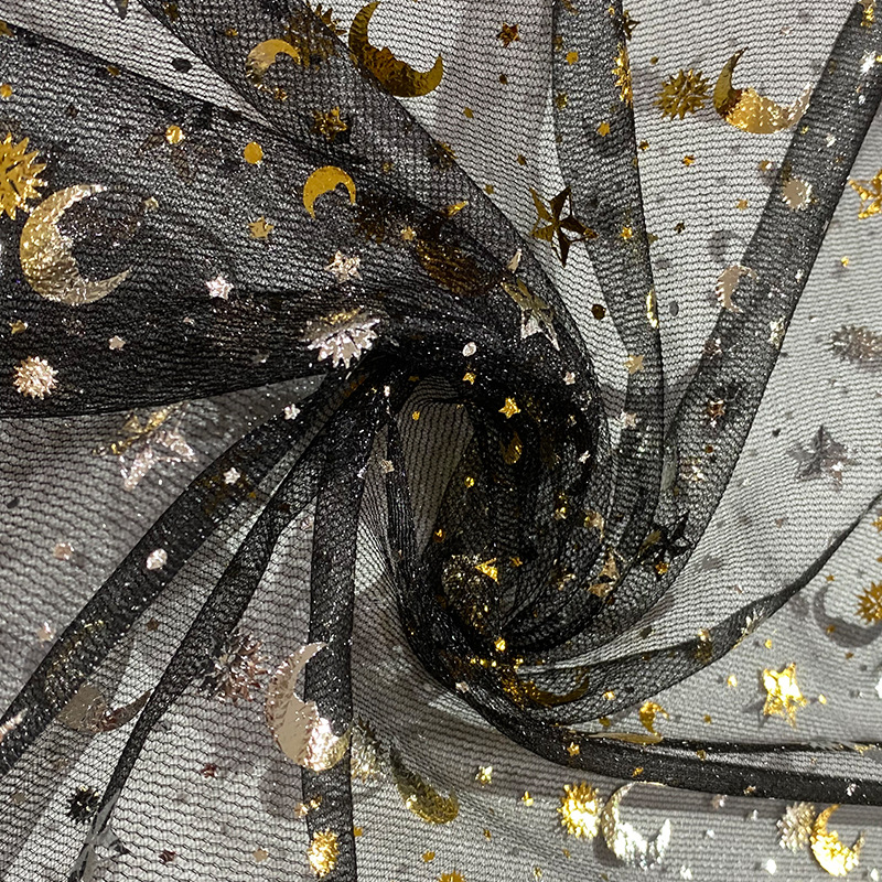 Fabricante de suministro de estrellas estampado tela de malla vestido de Halloween tela de ropa infantil