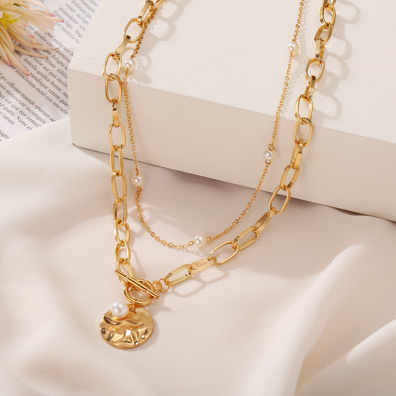 51676 Han Zhi Shang Europäische Und Amerikanische Kette Perle Doppels Chicht Halskette Kreative Retro Einfache Legierung Schlüsselbein Kette display picture 4