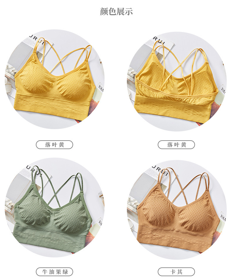 Korean-style fashionable polka dots gather together, beautiful back wrap, thin shoulder strap, comfortable and breathable, thick chest pad, sports halter vest for women detail image 9