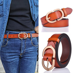 New Women's Leather Belt Real Calfskin Belt with Pin Buckle, Versatile Casual Retro Pants Belt, Factory Direct Sale One Piece