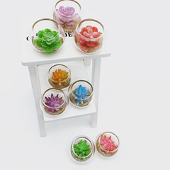 Dollhouse Accessories ob11 Miniature Prop Model, Mini Glass Plant Pot with Flowers