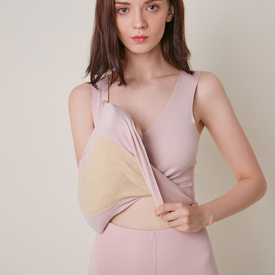 2020德绒加蚕丝贴片无痕发热保暖背心内搭加绒加厚保暖功能内衣女|ms