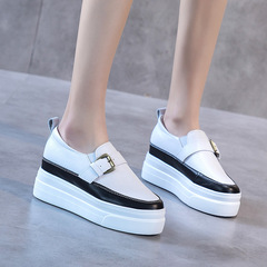 Genuine leather inner height-increasing white shoes for women in spring and autumn new Korean style versatile slim-soled casual sports shoes loafers