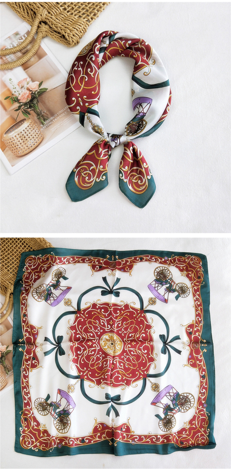 Color Block Pattern Winter, Summer, Spring Season Women's Sweet Color Block Satin Printing Silk Scarves