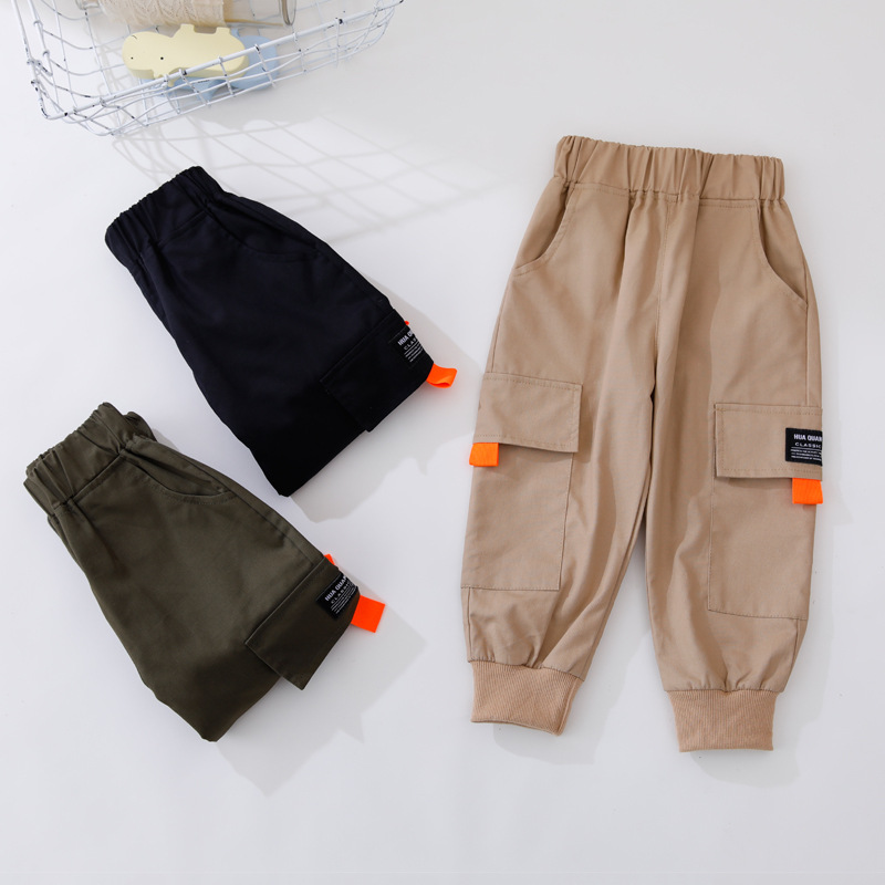 Autumn Middle-waisted CUHK Khaki Korean Edition trousers rubber string belt Boy Cotton spring and autumn Overalls trousers