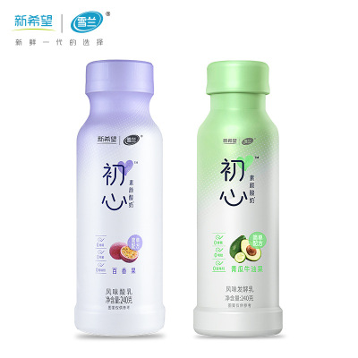 云南雪兰牛奶塑瓶初心青瓜牛油果百香果风味低温酸奶发酵乳240g*8|ru