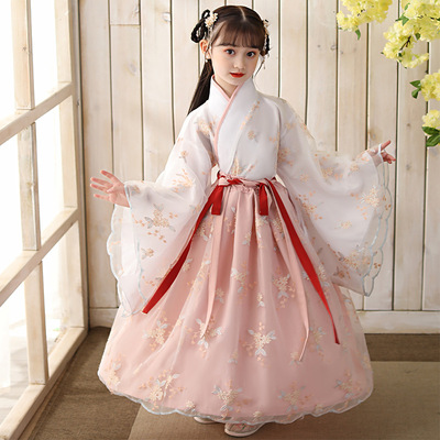 Chinese girls cheongsam ancient children guzheng retro Tang girls Chinese Hanfu fairy dress