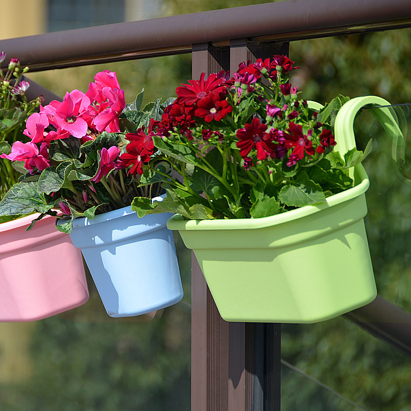 Plastic Hanging Planter Plant Pots Garden Fence Balcony Railing Flower