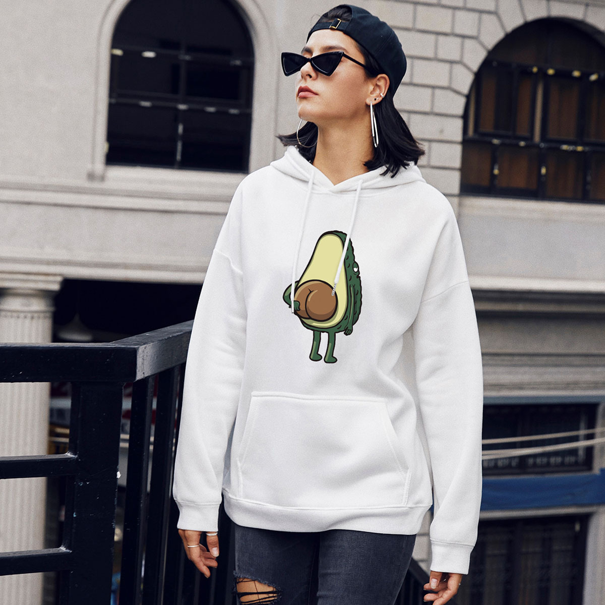 otoño e invierno ropa de mujer divertido suéter con capucha de aguacate NSSN2264