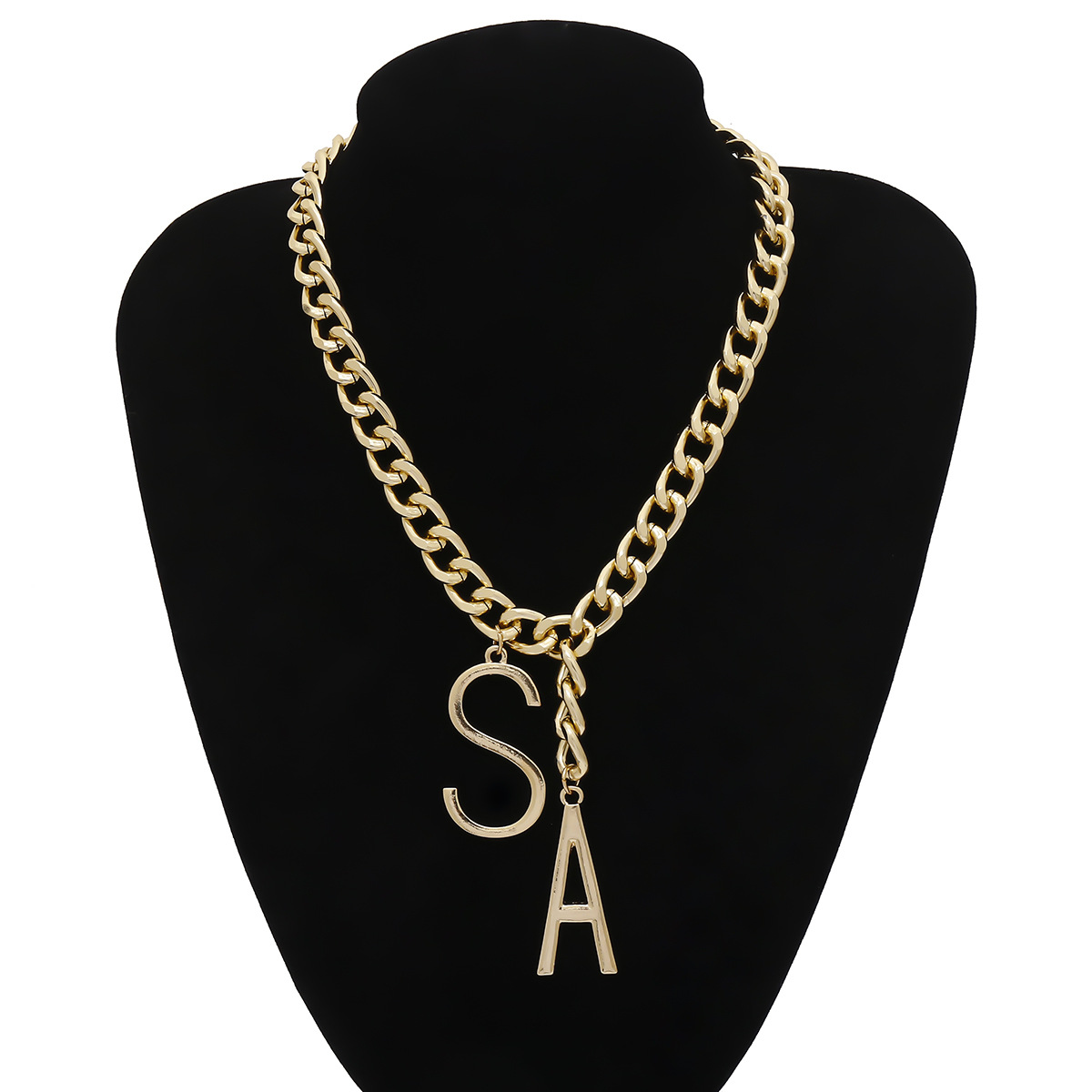 New Fashion Simple Thick Chain Tassel Geometric Ornament Sa Letter Hollow Pendant Necklace display picture 10