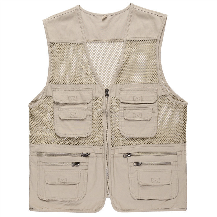 Summer Mesh Vest Men's Vest Thin Hollow Fishing Photography Fisherman Breathable Pure Cotton Middle-aged Multi-pocket Horse Clip
