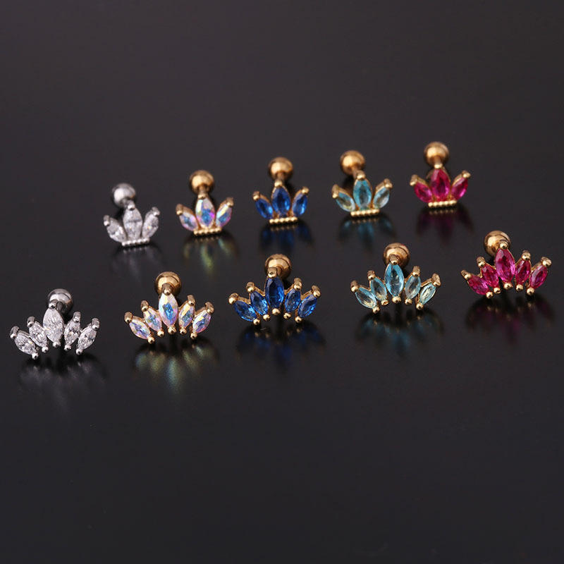Ear Cartilage Rings & Studs Lady Crown Copper Plating Artificial Gemstones display picture 12