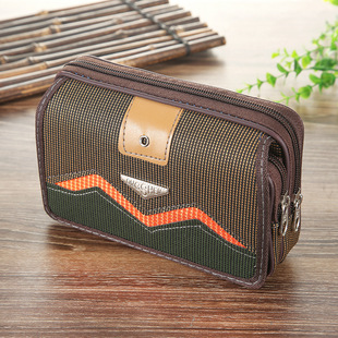 Summer Men's Canvas Waterproof 6 Inch 6.5 Inch Mobile Phone Bag Waist Bag Leather Belt Middle-aged and Elderly Smart Phone Bag