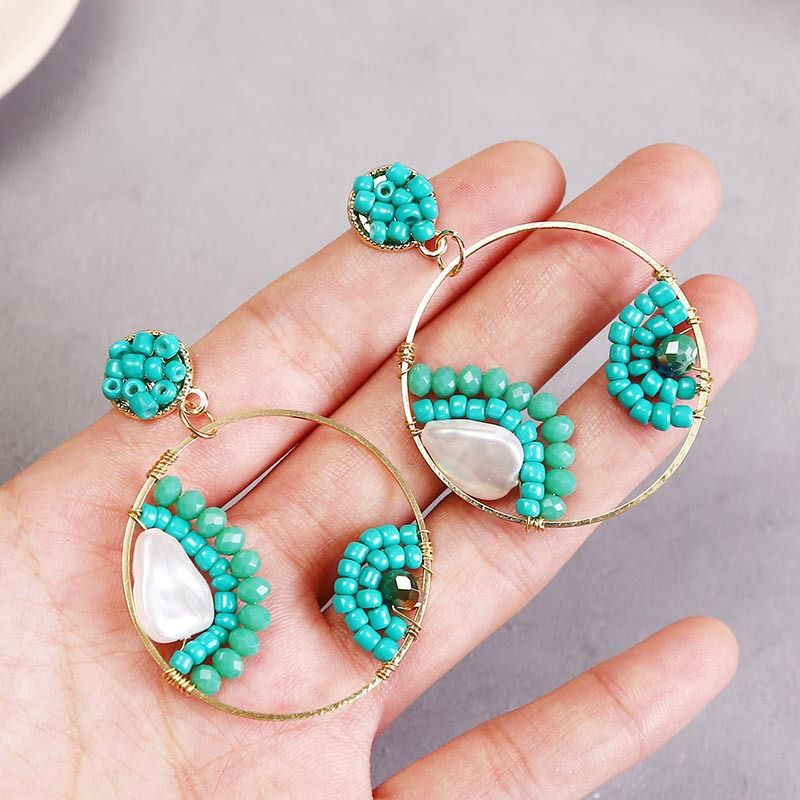 Bohemian Geometric Round Pearl Rice Bead Earrings  Creative Personality Handmade Resin Earrings Nihaojewelry Wholesale display picture 2