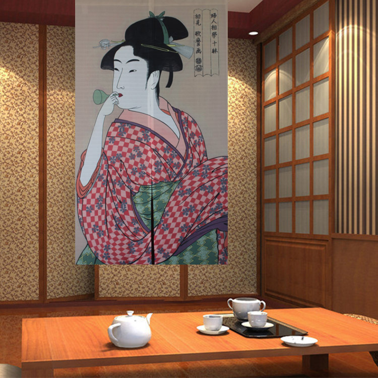 Japanese-Style Fabric Digital Heat Transfer Printed Door Curtains, Women's Portrait Wholesale and Retail Curtains