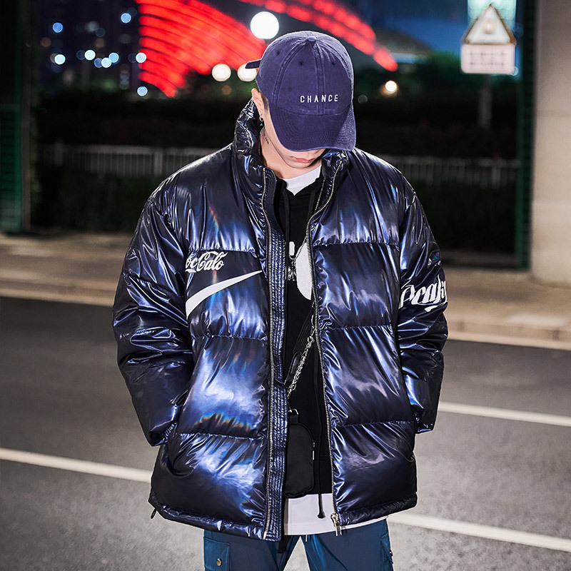 Men's Clothing Men's new thickened winter youth zipper warm white duck Silk cotton open print black casual Silk cotton jacket men's Silk cotton_voghion.com